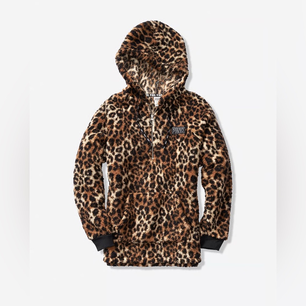 Victoria's Secret PINK Leopard Sherpa Hoodie Pullover